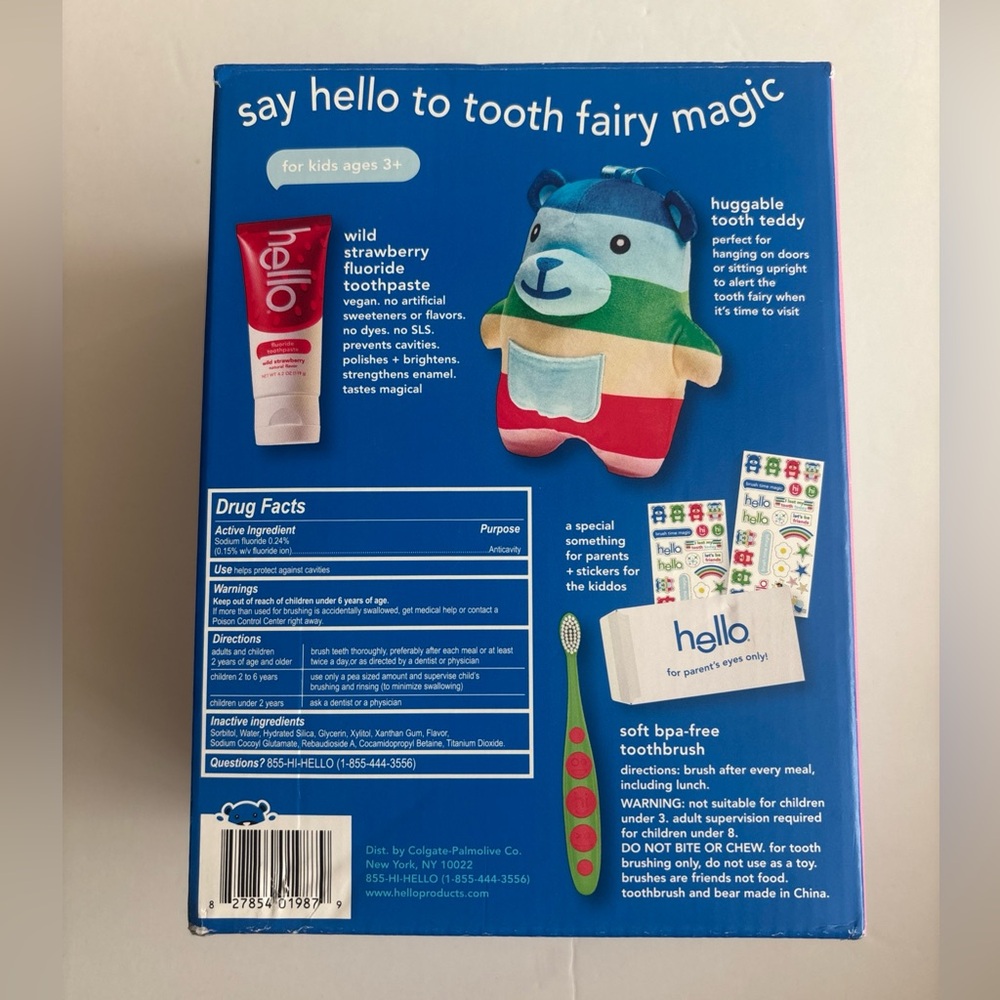 Hello Tooth Fairy Multicolor Teddy Bear, Strawberry Toothpaste & Toothbrush Kit - Picture 3 of 10